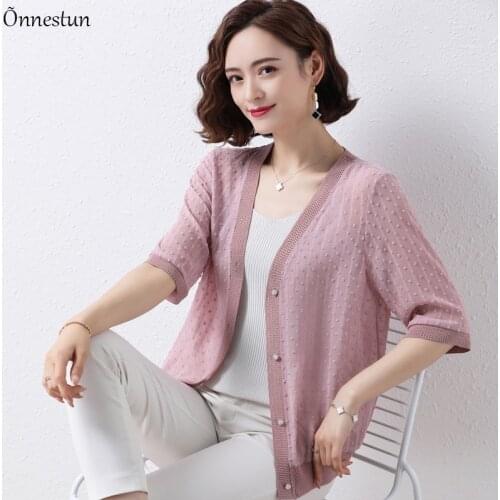 Cardigan Sweater Women Spring Summer Short Sleeve Sweater For Women Outerwear Thin Perspective V Neck Cardigans