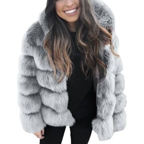 Women Thicken Warm Fluffy Hooded Coat Long Sleeve Faux Fur Jacket Outerwear Ladies solid color short with plush winter coat