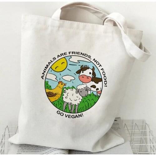 Animals Are Friends,Not Food !Go Vegan! Shopping Bag Handbag Eco Bolsas De Tela Canvas Shopper Bags Fabric Cloth Shoping