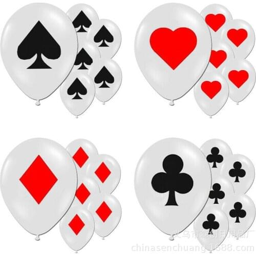 100pcs/lot 12inch Spades/Hearts/Clubs/Diamonds Latex Balloon Casino Cards Dice Poker Party Supplies Decor Playing Cards Poker