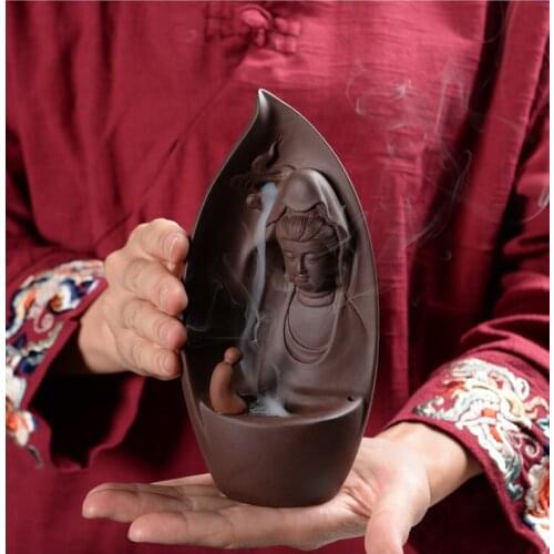 19CM large Southeast Asia Buddhism ART HOME bless family Safe CHAN DAO Ceramic Guanyin Bodhisattva Buddha Ornament censer statue