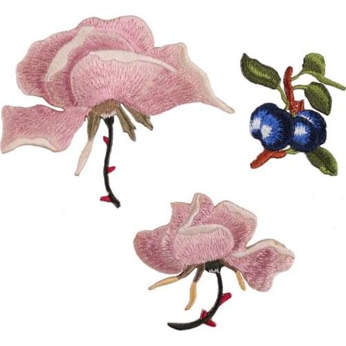 20pcs/lot Embroidery Patches Letter Pink Lily Flower Blueberry Fruit Shirt Dress Clothing Decoration Iron Heat Transfer Applique