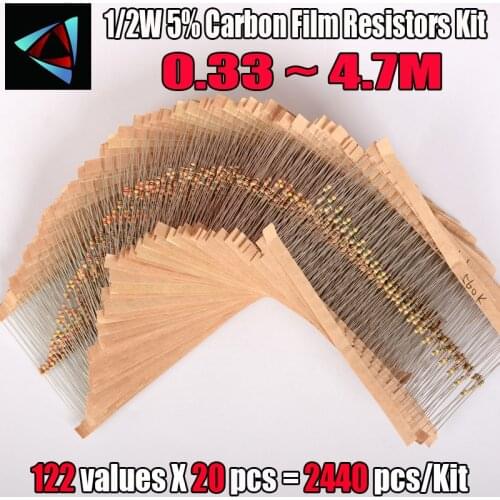 2440pcs 122 Values 0.33-4.7M ohm 1/2W 5% Carbon Film Resistors Assortment Kit Electronic Components