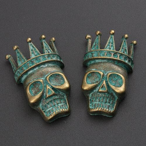 5 pcs Brzone Large Skull with Crown Pendant DIY Metal Bracelet Necklace Jewelry Findings 32x20mm A252