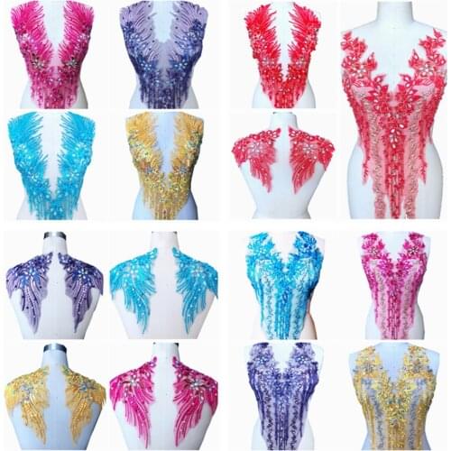 7 colour 3 kinds of style embroidery lace applique with beads rhinestones trim patches DRESS ACCESSORY