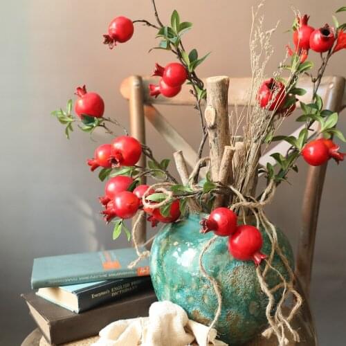 9 Heads Artificial Plant Single Pomegranate Branch Photography Props Foam Fake Plant For Home Decor DIY Christmas Party