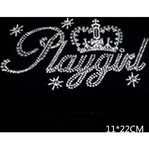 2pc/lot playgirl crown design stone rhinestone iron on transfers designs hot fix rhinestone motif applique shirt bag