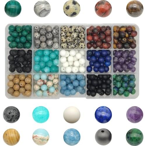 Natural Stone Beads 8mm Round Loose Mixed Amethysts Lava Glass DIY Spacer Beads for Bracelet Necklace Jewelry Making Box