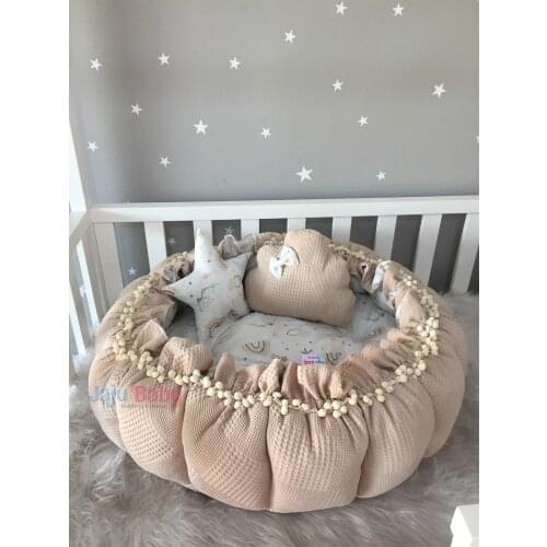 Jaju Baby Handmade, Waffle Pique and Rainbow Patterned Design Retractable Play Mat, Baby Nest