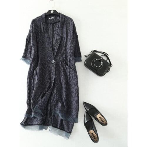 Long Blazers Women Loose Outerwear 100% Linen Patch Silk Printed Notched Pockets Single Button Plus Size Independent Design