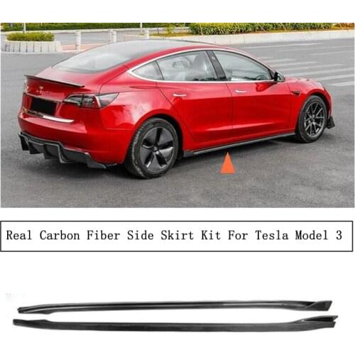 For Tesla Model 3 2019 2020 2021 2022 Real Carbon Fiber Body Side Skirt kit Spoiler High Quality Auto Accessories