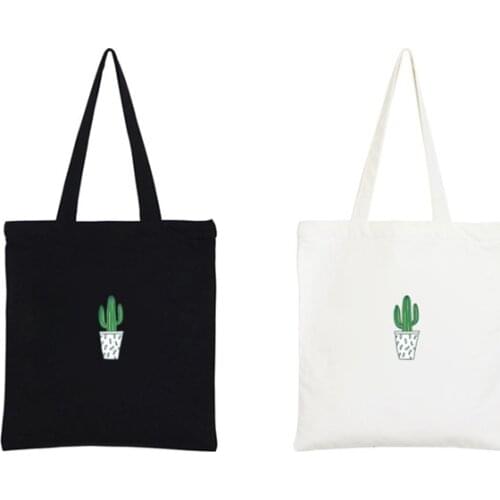 Zippered Cotton Canvas Eco Shopping Bag High Quality Tote Shoulder Bag Women Men Handbags grocery Print Cactus