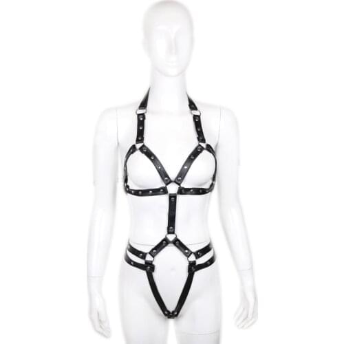 Adulte jeux PU cuir corps harnais pour femmes fétiche esclave bondage contraintes, poitrine exposée ceinture de chasteté, produ
