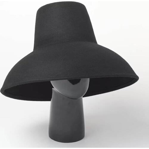 Classical Big Wide Brim 100% Wool Fedora Winter Warm Women Hats Black Fascinator Ladies Church Derby Dress Hat Sombrero Mujer