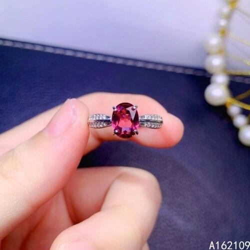 Fine Jewelry 925 Sterling Silver Inset With Natural Gem Womens Classic Fashion Simple Oval Pyrope Garnet Adjustable Ring Suppor