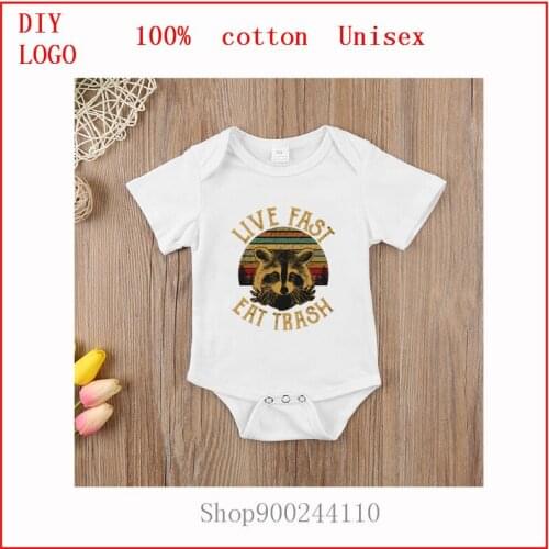 Live Fast Eat Trash Raccoon Newborn Baby Clothes Cotton Romper Playsuit Sunsuit Outfits Infant Boys Girls bodysuits baby Summer