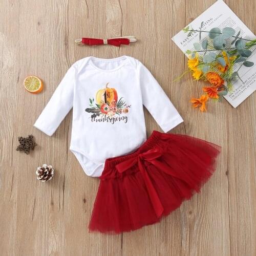 Ma&Baby 0-18M My 1st Thanksgiving Day Costumes Newborn Infant Baby Girls Clothes Set Floral Romper Tulle Tutu Skirts Headband