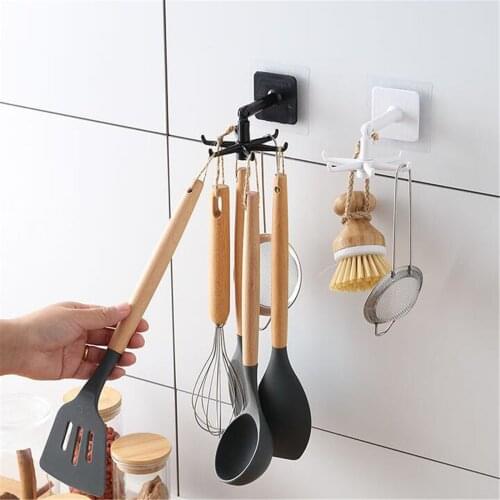 360° Rotating Kitchen Wall Hooks Holders Gadgets Bracket Accessories Bath Hook Wall Mounted Kitchen Bathroom Storage Towel Hooks