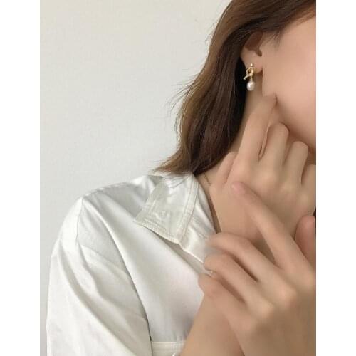 Brass With 18 K Gold Knotted Real Pearl Drop Earrings Punk Party Gown Runway T show Gothic Rare Korean Japan INS Boho Top