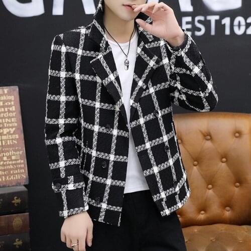 2022 Mens Autumn New Plaid Three-Button blazer Youth Fashion Tide Casual Handsome Slim-Fitting blazer