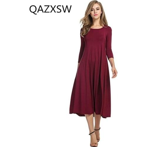 2019 New Europe Spring Autumn Round Neck Seven Sleeves Solid Color Large Loose Fashion Trendy Simple Women Dress ZW004