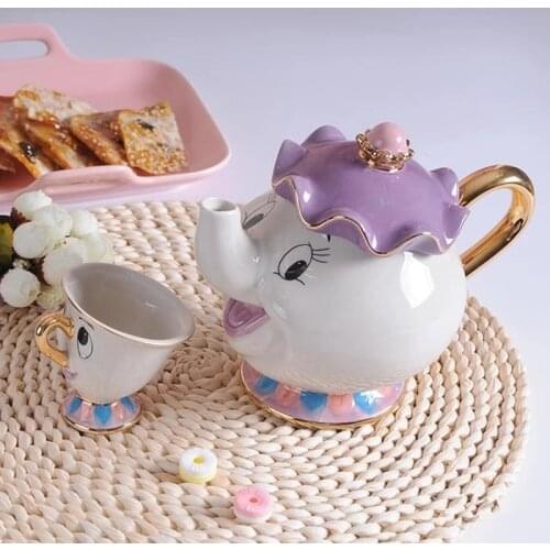 New Cartoon Beauty And The Beast Teapot Mug Mrs Potts Chip Cogsworth Clock Tea Pot Cup One Set Lovely Gift Fast Post