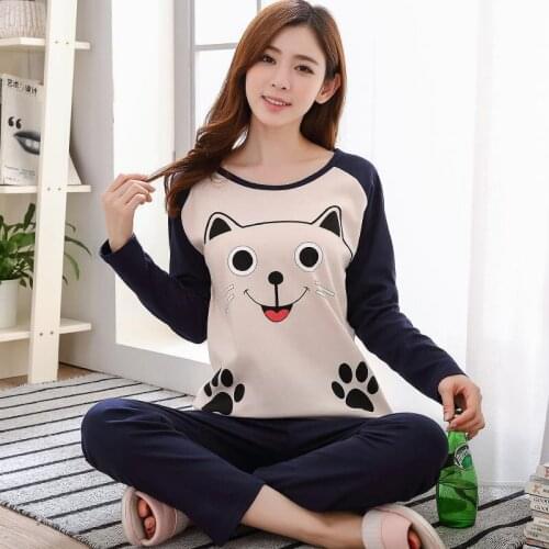 Cartoon Printed Sleepwear Set Long Sleeve Women Pajamas Set Soft Loose Home Clothes Dropshipping
