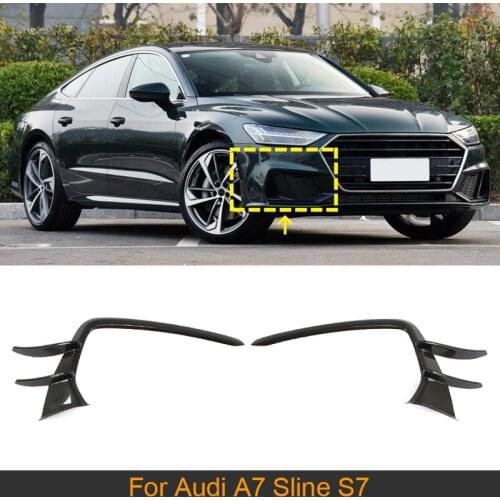 For Audi A7 Sline S7 2019 2020 Front Bumper Fog Lamp Cover Trim Carbon Fiber Front Bumper Vent Fins Canards Splitters Blades