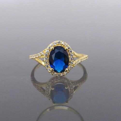 1.00ct carat 7*5mm Lab Created Blue Sapphire Engagement Ring With White Moissanite Stone Halo Ring 14k Yellow Gold