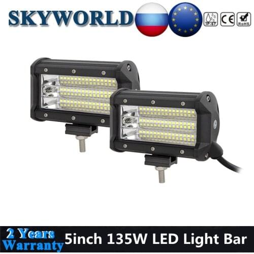 2pcs 5inch 135W Flood Light Bar For Auto Car Truck Boat Off Road LED Bar 4x4 SUV ATV Light Working Lamp 12V 24V Trailer Pickup