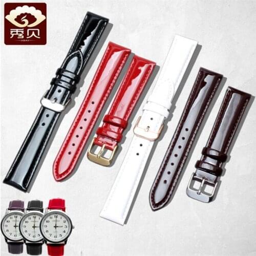 New Fashion Universal Genuine Leather Watchband 18mm Black Red White Breathable Shiny Calfskin Strap Pin Buckle for Brands Watch