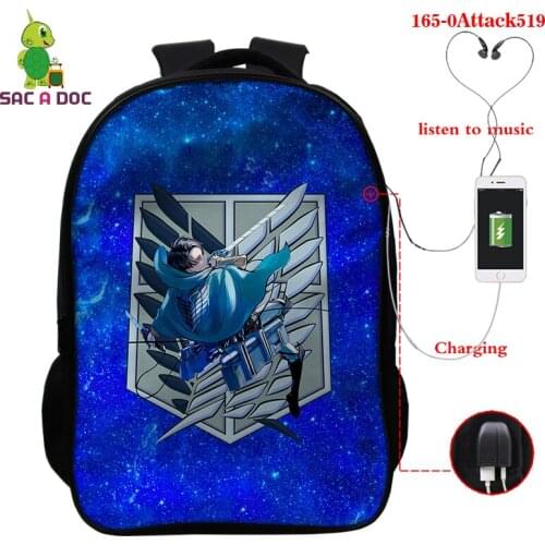 3d Attack on Titan Backpack Cosplay Bag Shingeki No Kyojin USB Charging Schoolbag Unisex Daily Backpacks Anime Mochila Escolar