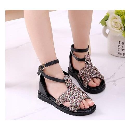 Girls Sandals Childrens Shoes Mother & Kids girls bling PU summer princess shoes quality whole sale flat heels 2017 hot new