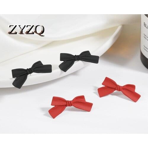 ZYZQ Sweet Black Red Bow Metal Stud Earring for Women Female Simple Trendy Butterfly Earrings Jewelry Hot Sell Engagement Gifts