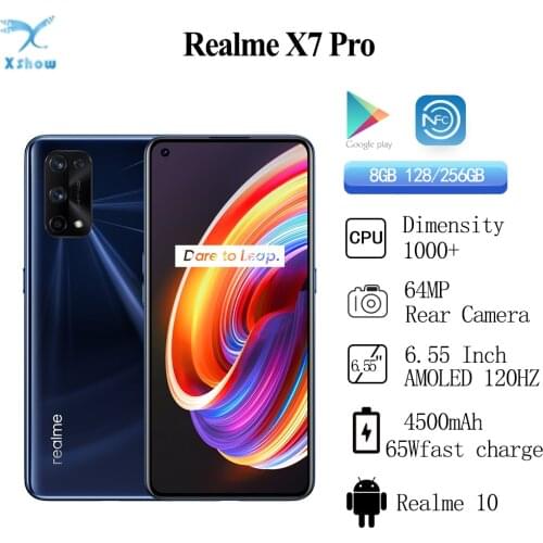Original Realme X7 Pro 5G Cellphones 120Hz screen refresh rate 6.5 inch 4500mAh battery 65W fast charge 64MP NFC Smartphone