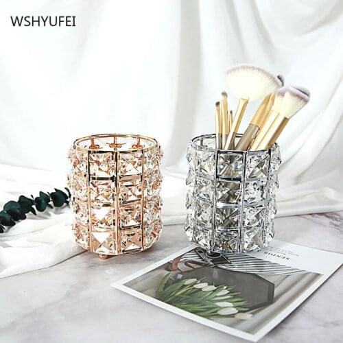 Nordic style light luxury golden crystal makeup brush storage tube metal windproof comb bucket candle holder pen holder