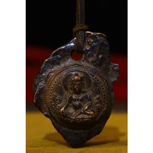 Tibet temple Old Bronze Hand beat Engraved Amulet Yellow God of Wealth Statue Pendant Town House Exorcism Ward off evil spirits