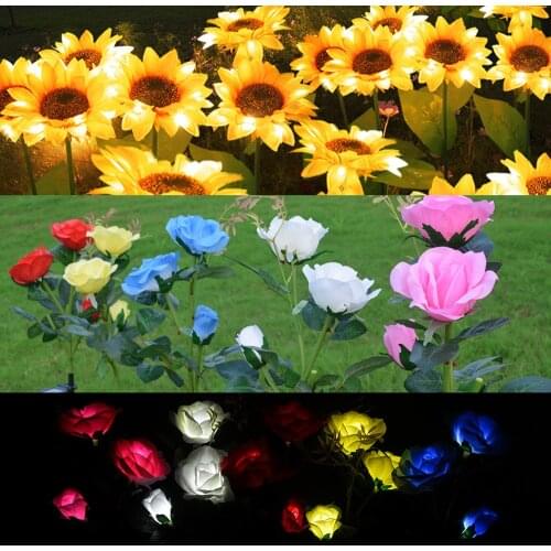 72cm Solar LED Sunflower Lily Tulips Roses Light Christmas Home Garden Decoration Outdoor Grassland Lamp Artificial Waterproof