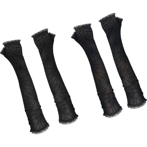 Womens Halloween Spider Web Fingerless Long Gloves Half Finger Gloves Mittens Party Cosplay Costume Accessories 40cm