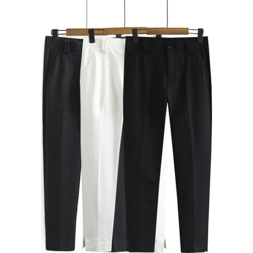 Spring/Autumn Women Small Straight Pants Plus Size Suit Trousers Sides Split 2020 Fashion Casual Solid Bottoms