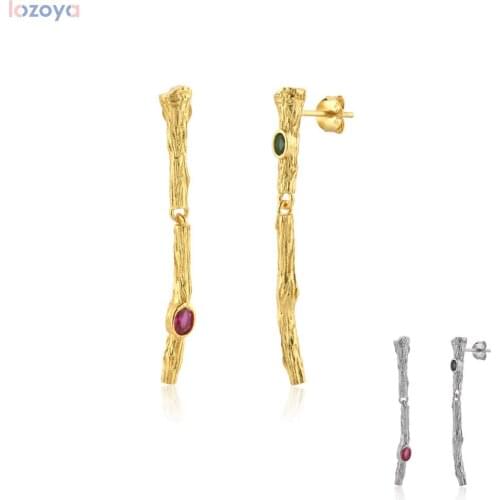 Lozoya 925 Sterling Silver Gold Jewels Wedding Trunk Line Drop Earring Women Fashion Jewelry 2020 Clips Red Green Fine Gift