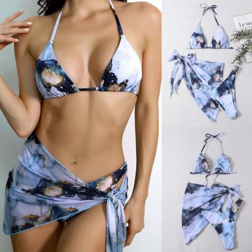 3pc Women Swimsuit Sexy Push Up Micro Bikinis Set Swimming Bathing Suit Beachwear Summer Print Brazilian Beach Maillot De Bain
