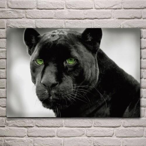 Animal Panthers selective color black panther green eye close look living room Home art Decor wood frame fabric Posters EX370