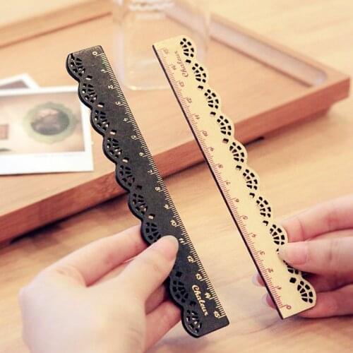 1PCS New Cute 16CM Korea Zakka Kawaii Stationery Lace Brown Wood Ruler Sewing Ruler Office School Promotional Stationery
