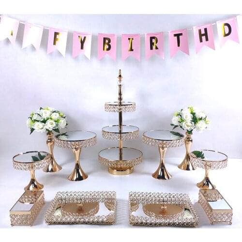 11PCS Gold Silver Mirror Metal Cake Stand Round Wedding Birthday Party Dessert Cupcake Pedestal Display Plate Home Decor