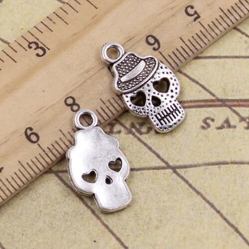 25pcs Charms Skeleton Skull With Hat 21x12mm Antique Bronze Silver Color Pendant Making DIY Handmade Tibetan Finding Jewelry