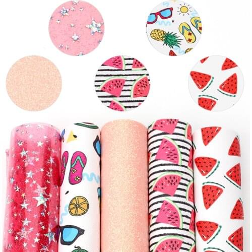IBOWS 22*30cm 5pcs Faux Leather Sheet Summer Style Watermelon Printed Synthetic Leather Fabric DIY Hair Bows Handmade Material