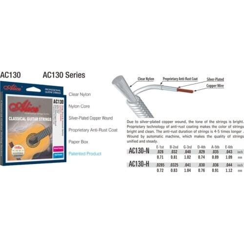 Alice AC130 Box Pack Clear Nylon Silver-Plated Copper Wound Classical Guitar Strings