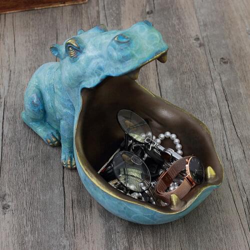 Big Mouth Hippo Storage Figurine Key Bowl Resin Hippo Candy Dish Home Decor JDH88