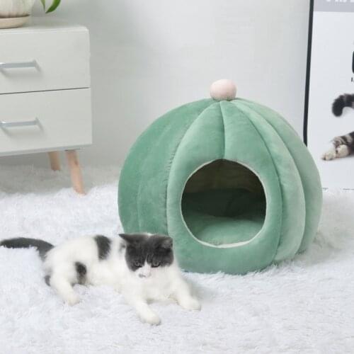 Pet Cat Dog Cute House Bed Mat Warm Soft Removeable Kennel Nest Pet Basket Tyteps Funny Fruit Pumpkin House For Cat Dog House